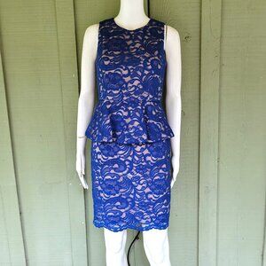 CACHE Blue Lace Peplum Dress 0